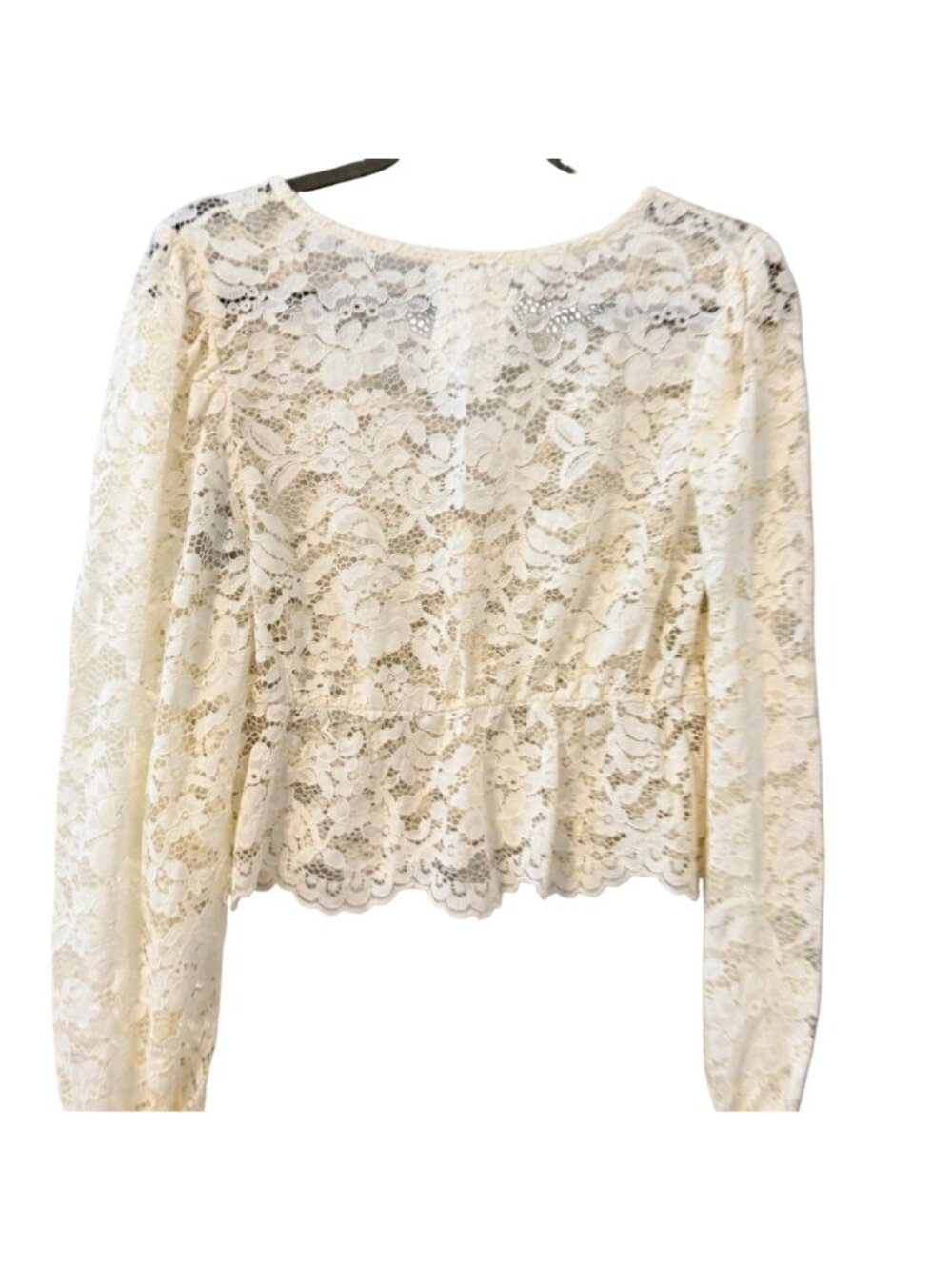 Mine Lace Button-Up Cropped Long-Sleeve Blouse Size L Ivory top. NWT - Picture 11 of 11